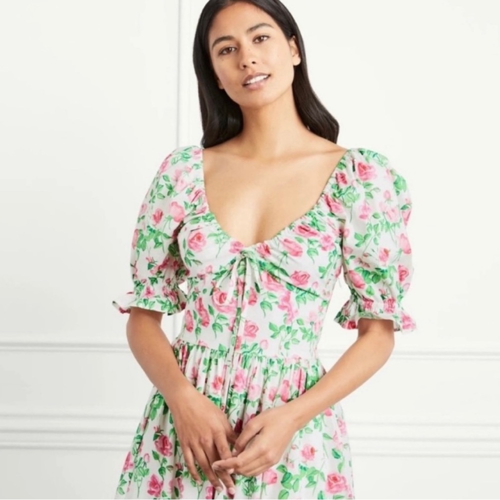 Hill House Floral Midi Dress With Puff Sleeves and Smocked Back
